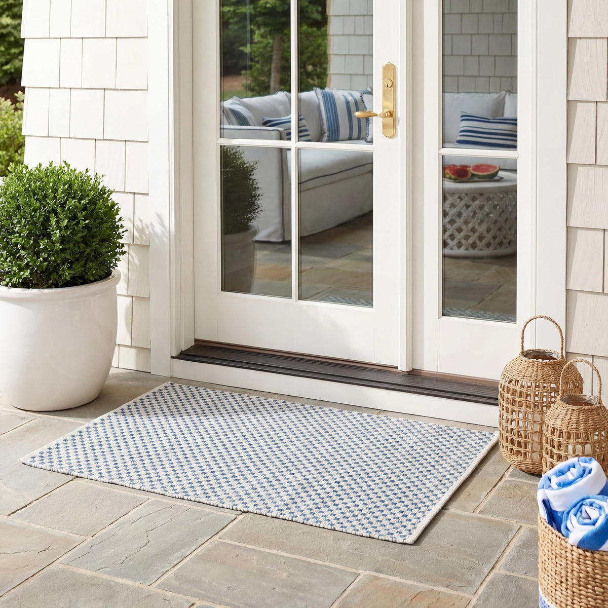 SAFAVIEH Washable Rug Outdoor Courtyard Collection - 8' x 10', Natural & Cream, Non-Shedding & Easy Cleaning, Ideal for Patio, Backyard, Mudroom, DIning Space (CY8521-03012)