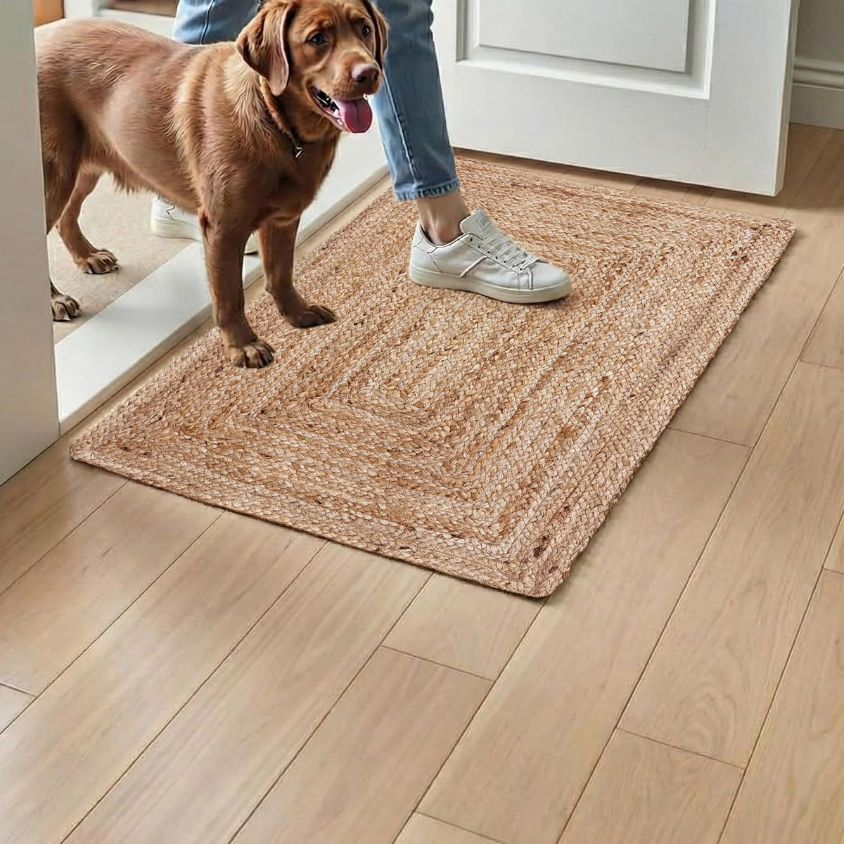 Hausattire Jute Braided Woven Kitchen Rug 2x3 Feet - Natural