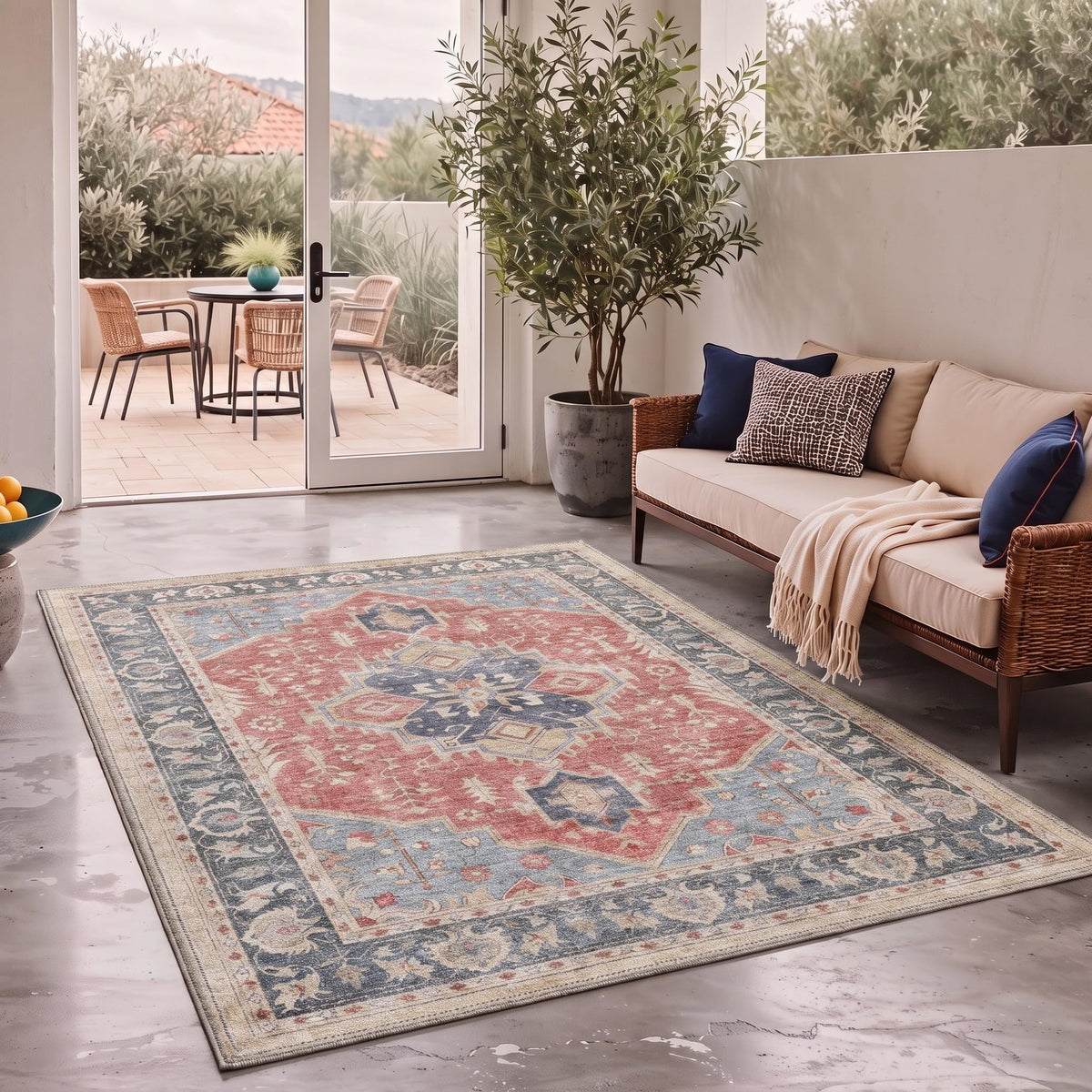 GENIMO 5x8 Outdoor Rug, Washable for Patio and Deck, Light Blue