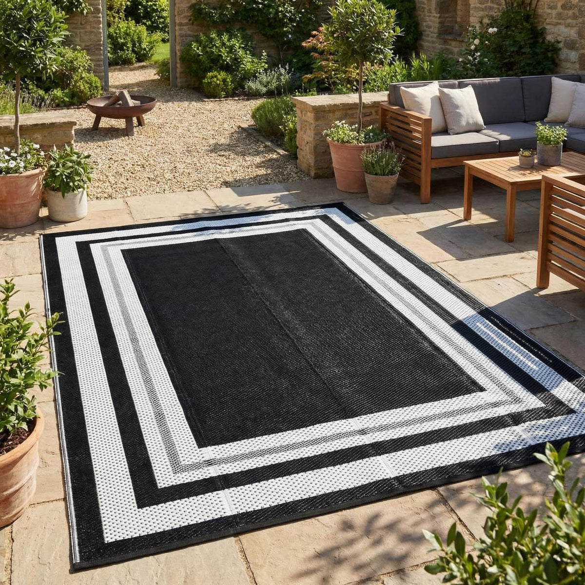 Garvee 9x12 Outdoor Patio Rug Plastic Straw Rug Waterproof Panel Grey Brown