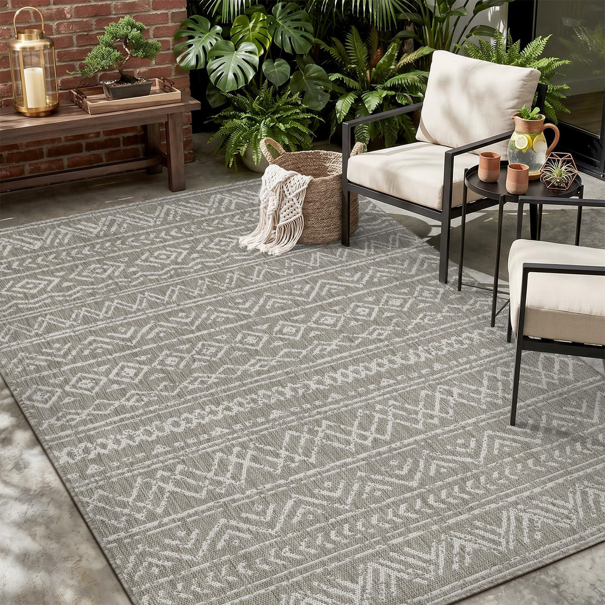 MontVoo-Outdoor Rug-Patio Rug 5x7 Polypropylene Indoor Outdoor Rugs Outdoor Carpet for Patio Deck Balcony Porch, Textured Weave, Durable for High Traffic, Fade-Resistant, Boho Farmhouse Neutral Brown