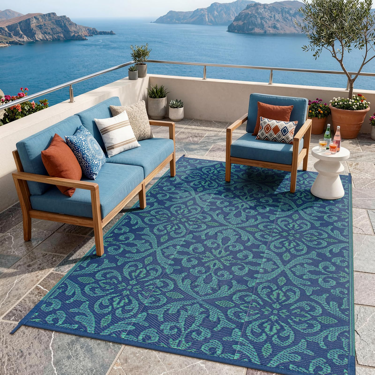 Lahome Extra Large Outdoor Rug 8x10 Patio Waterproof,Reversible Camping Rug