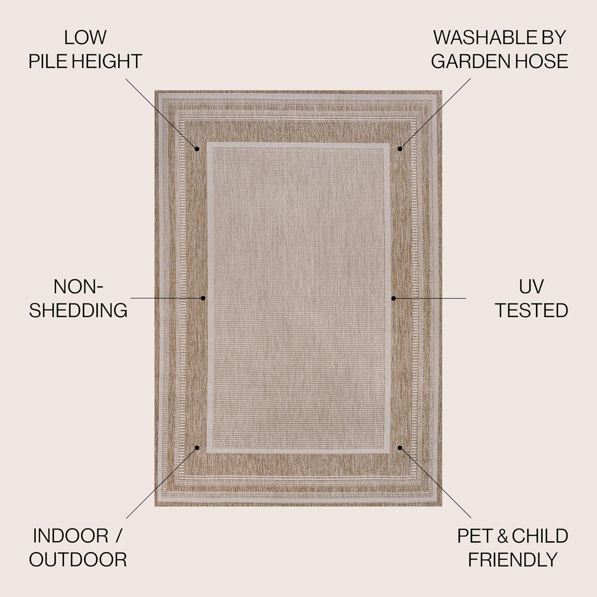 JONATHAN Y Border Stripe Indoor Outdoor Area Rug 4X6 Beige/Cream, Beckett Classic Casual for Backyard, Patio, Porch, Easy-Cleaning, High Traffic, Pet-Friendly, Non-Shedding (TSN208A-4)