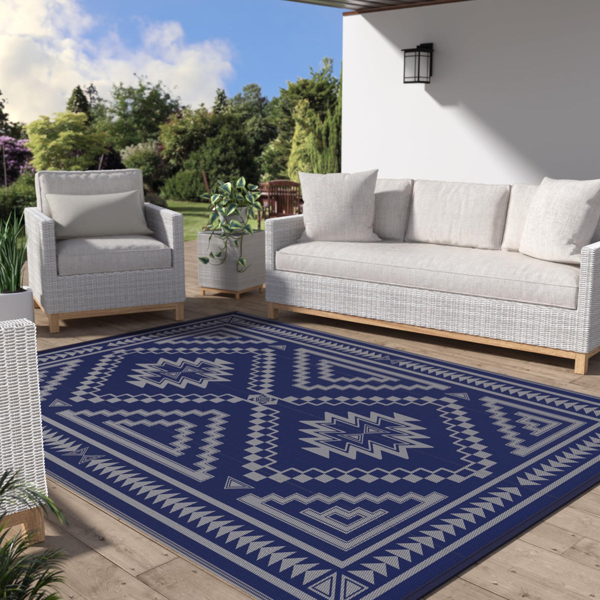 GENIMO Outdoor Rug, Waterproof Plastic Rugs for Patio, 5'x8' Black Grey