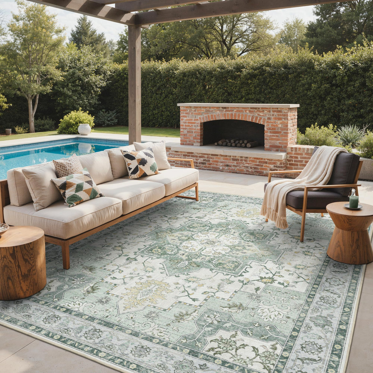 GENIMO 5x8 Outdoor Rug, Washable for Patio and Deck, Light Blue