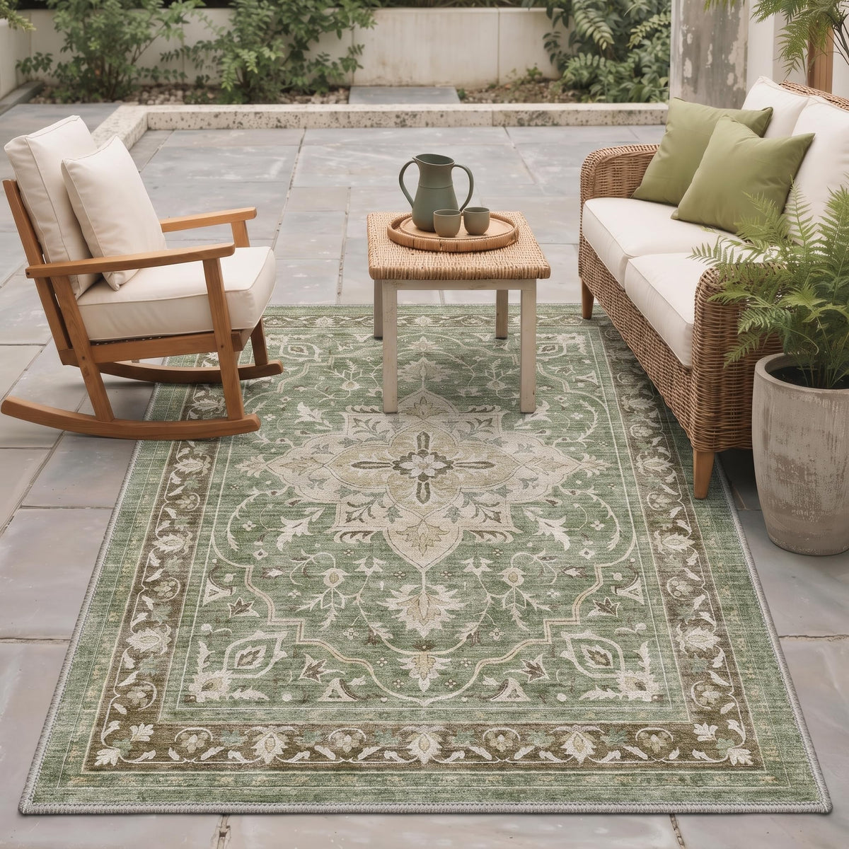 GENIMO 5x8 Outdoor Rug, Washable for Patio and Deck, Light Blue