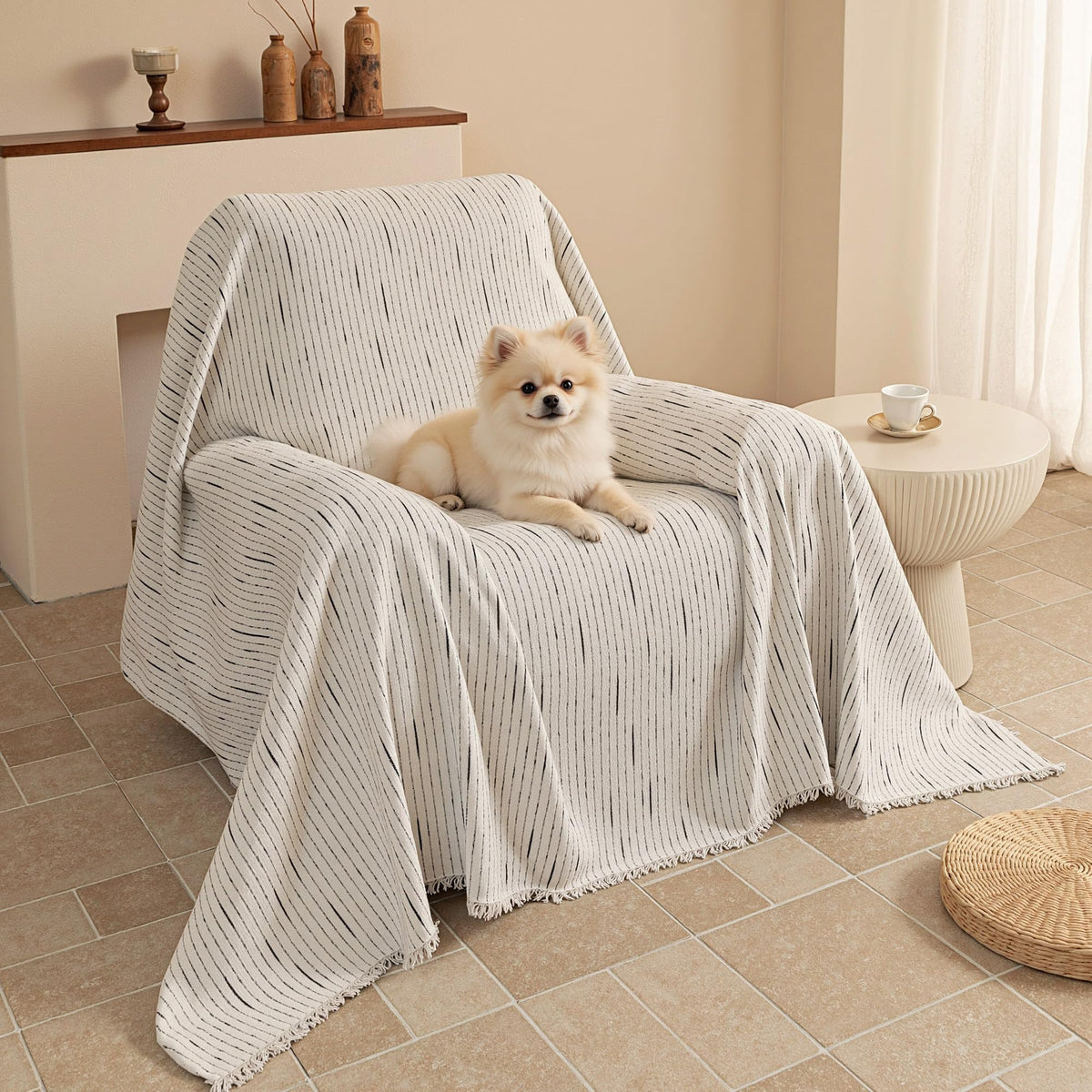 MYSKY HOME Couch Cover for Dogs, Washable Couch Covers, Non Slip Sofa Cover, Couch Cover 2 Cushion Sofa Dogs Furniture Protector with Tassels, Chenille Sofa Slipcover for Pets, 71"x118", Dark Grey