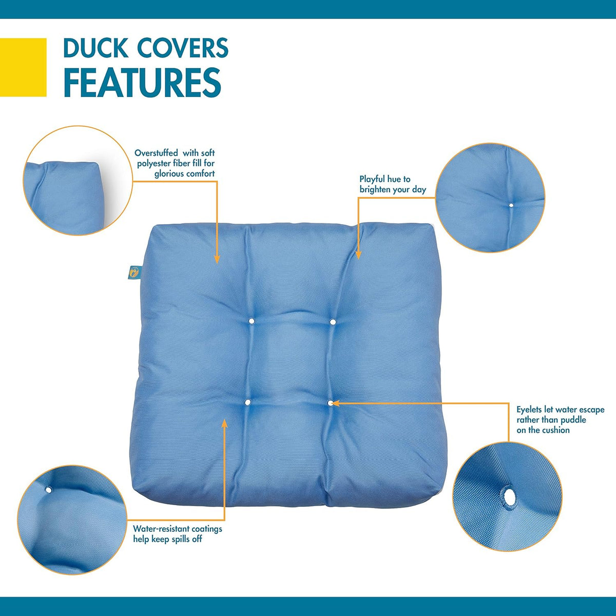 DUCKCOVERS® Water-Resistant Indoor/Outdoor Seat Cushions, 19 x 19 x 5 Inch, 2 Pack, Periwinkle Blue