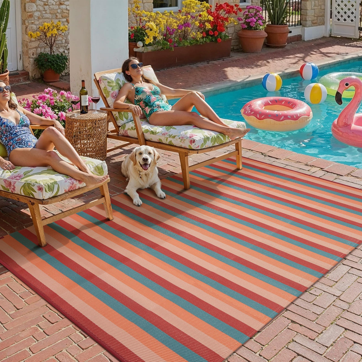 PureCozy 10x14 Outdoor Rug Black Beige Geometric
