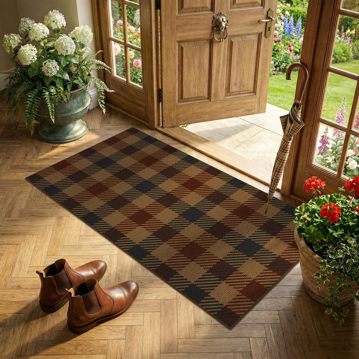 JTJ Easy Jute 3x5 Outdoor Rug for Front Porch, Washable Sage Green Plaid