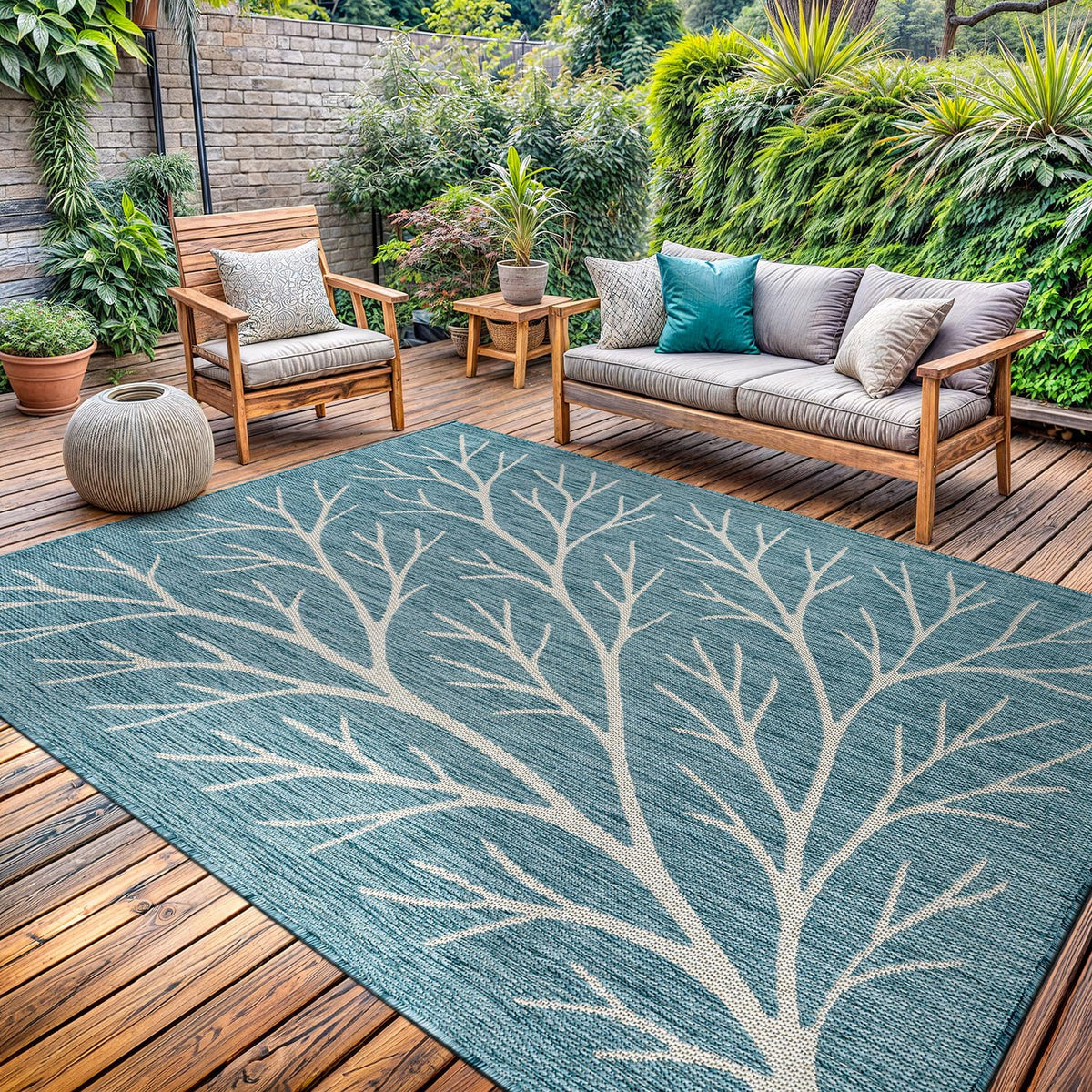 Washable Indoor Outdoor Rug 9x12 Weather Resistant Area Rugs Modern Solid for Porch Deck Balcony Backyard Patio Outside Carpet (9 X 12 Aqua Blue)