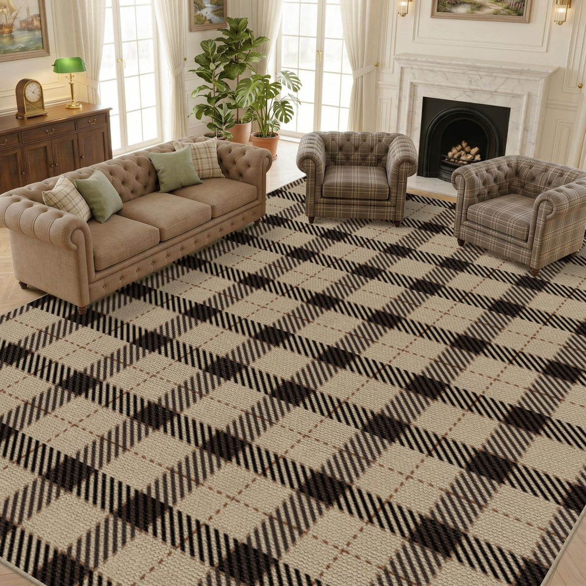 JTJ Easy Jute 3x5 Outdoor Rug for Front Porch, Washable Sage Green Plaid