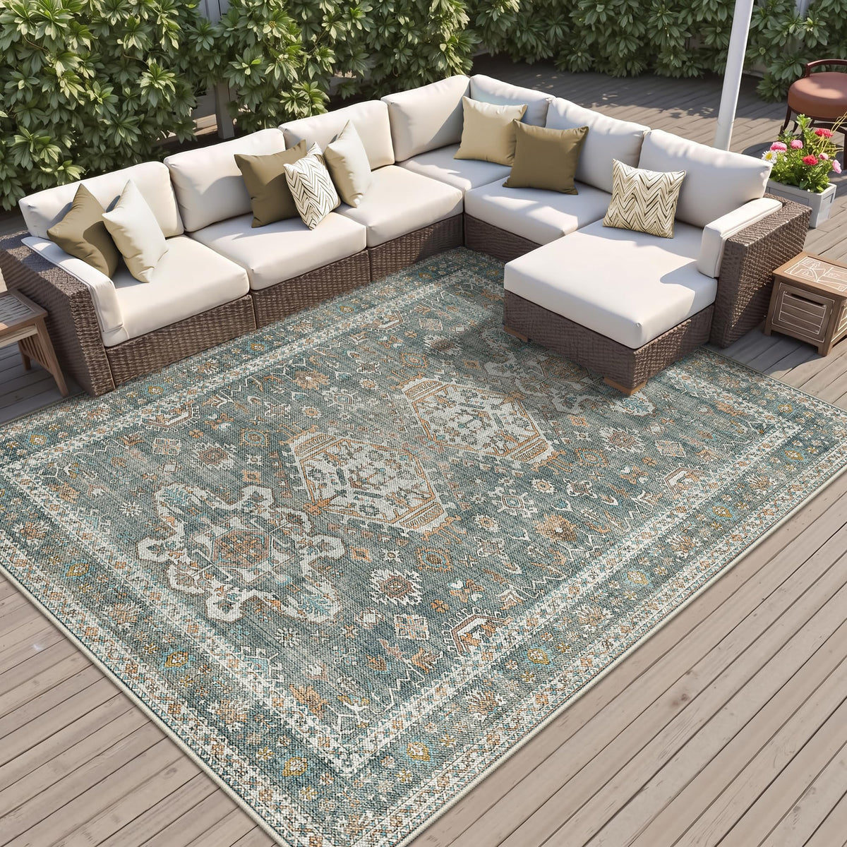 GENIMO 5x8 Outdoor Rug, Washable for Patio and Deck, Light Blue