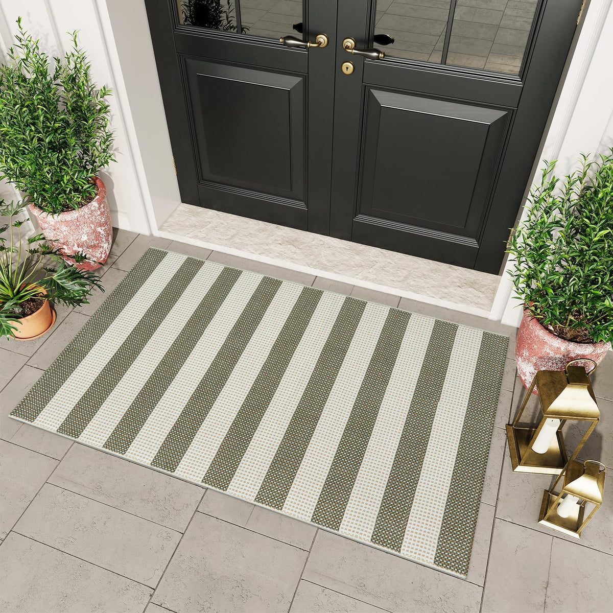 OJIA Washable Area Rug 4'x6', Striped Indoor Outdoor Rugs Patio Camping Rug