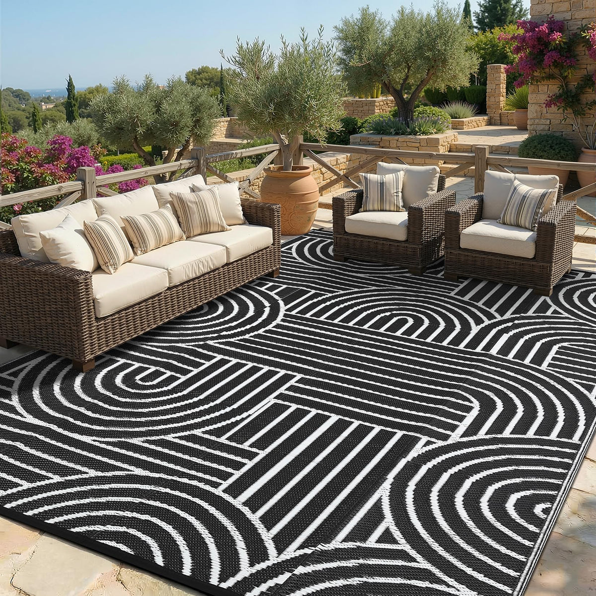 Garvee 10x14 Outdoor Rugs Waterproof for Patio Grey White