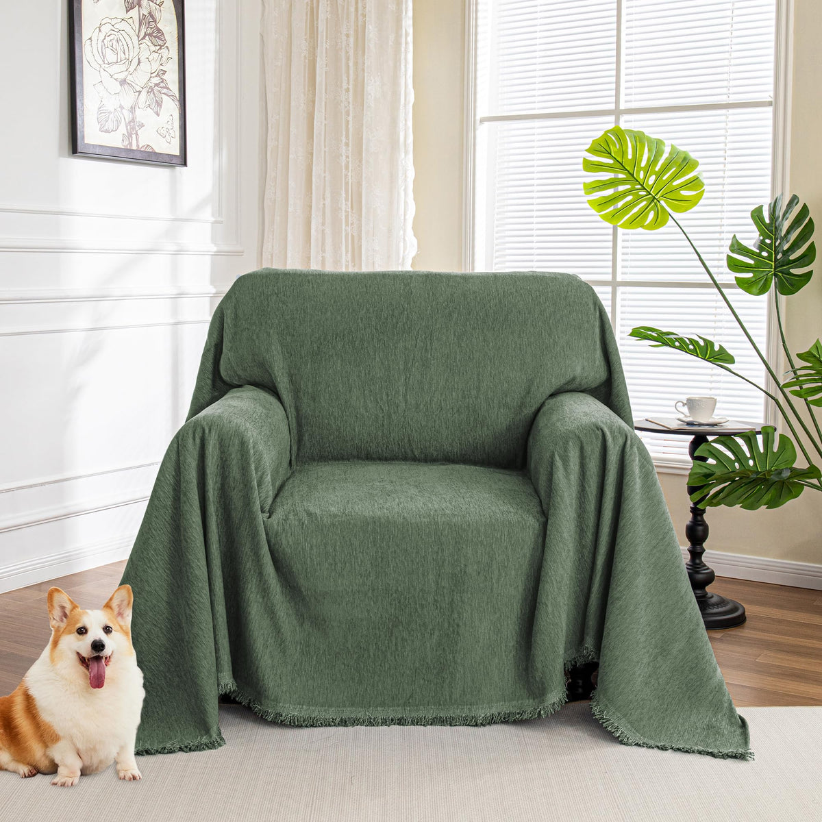MYSKY HOME Couch Cover for Dogs, Washable Couch Covers, Non Slip Sofa Cover, Couch Cover 2 Cushion Sofa Dogs Furniture Protector with Tassels, Chenille Sofa Slipcover for Pets, 71"x118", Dark Grey