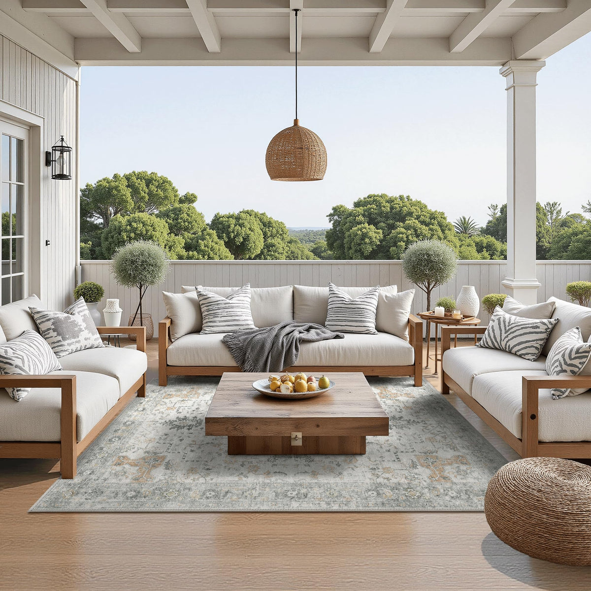 GENIMO 5x8 Outdoor Rug, Washable for Patio and Deck, Light Blue