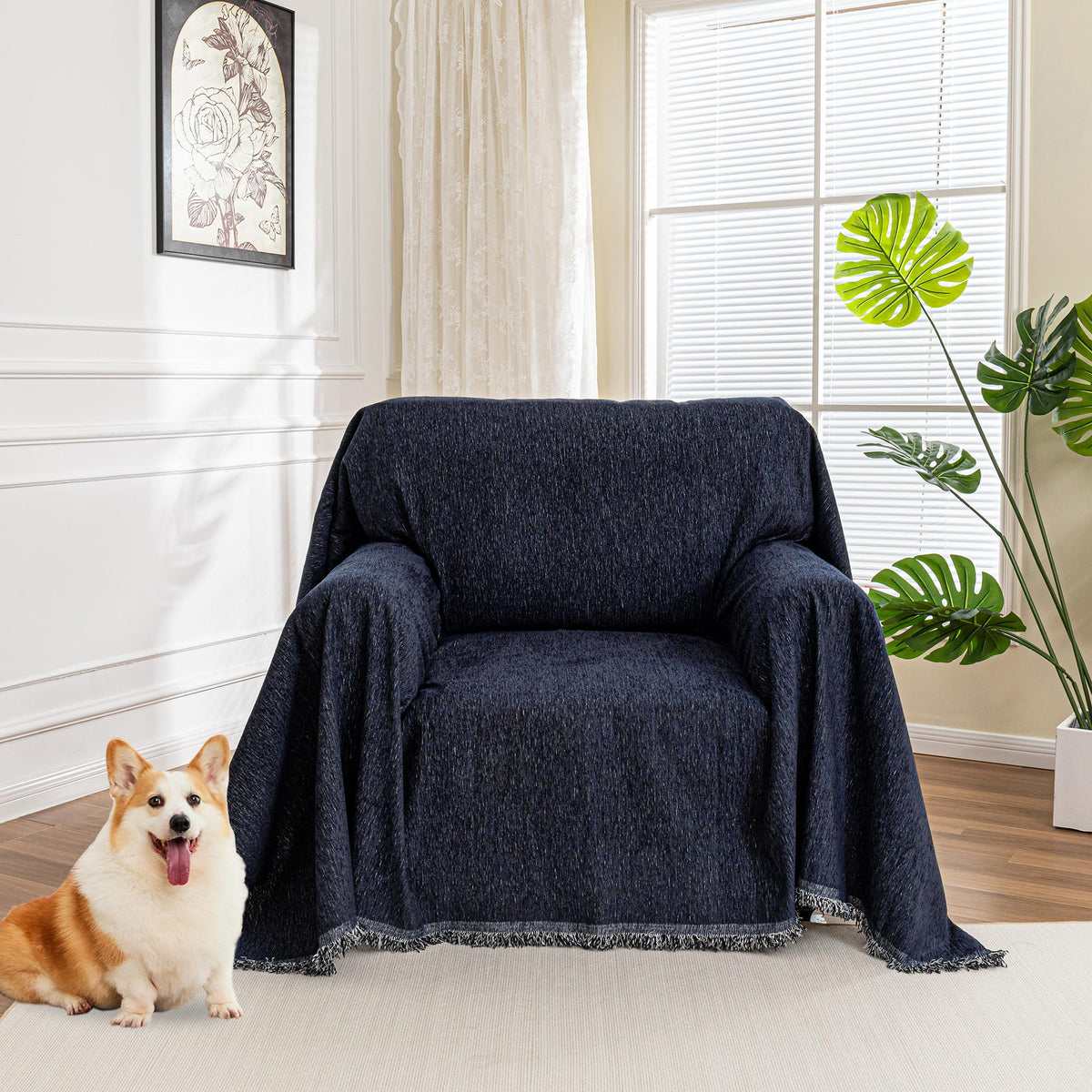 MYSKY HOME Couch Cover for Dogs, Washable Couch Covers, Non Slip Sofa Cover, Couch Cover 2 Cushion Sofa Dogs Furniture Protector with Tassels, Chenille Sofa Slipcover for Pets, 71"x118", Dark Grey