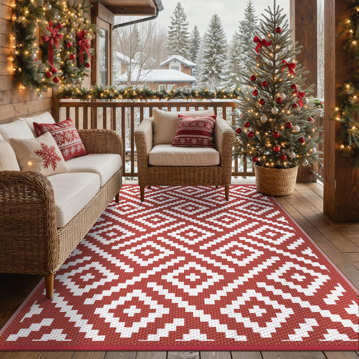 GENIMO Outdoor Rug, Waterproof Plastic Rugs for Patio, 5'x8' Black Grey
