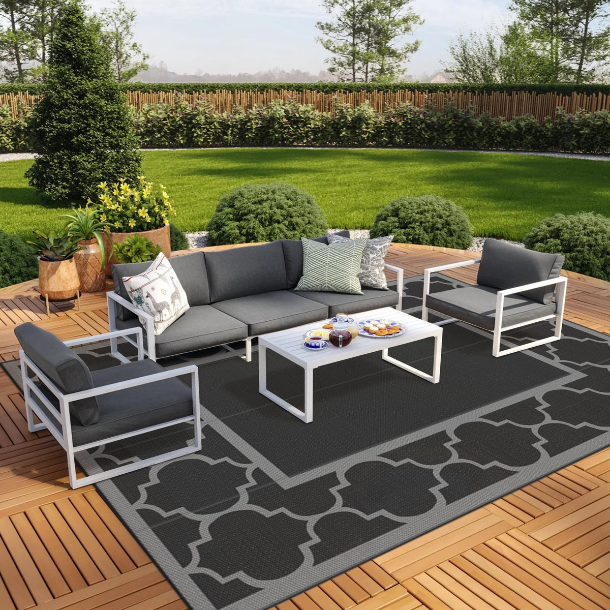 GENIMO Outdoor Rug, Waterproof Plastic Rugs for Patio, 5'x8' Blue White