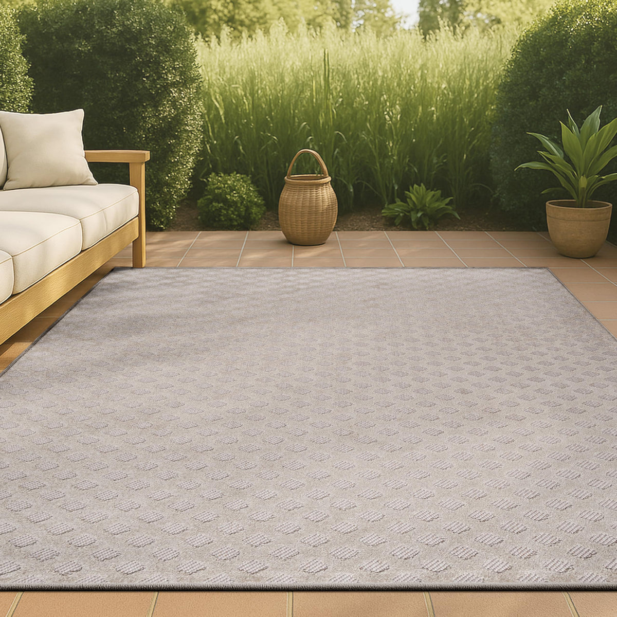 JONATHAN Y Mini-Diamond Trellis Indoor Outdoor Area Rug 5X8 Beige, Rabat High-Low Pile for Backyard, Patio, Porch, Easy-Cleaning, High Traffic, Pet-Friendly, Non-Shedding (SBH101A-5)