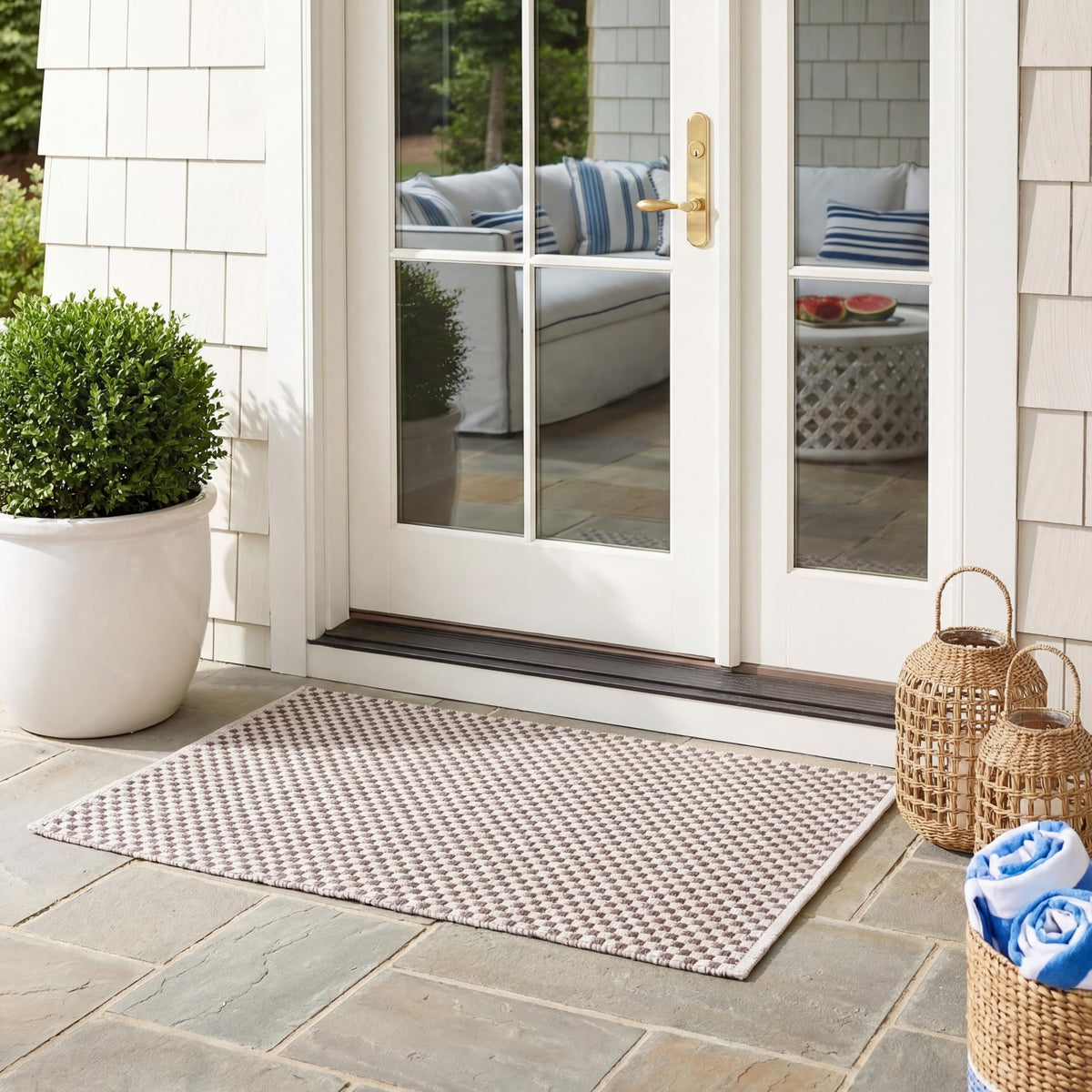 SAFAVIEH Washable Rug Outdoor Courtyard Collection - 8' x 10', Natural & Cream, Non-Shedding & Easy Cleaning, Ideal for Patio, Backyard, Mudroom, DIning Space (CY8521-03012)