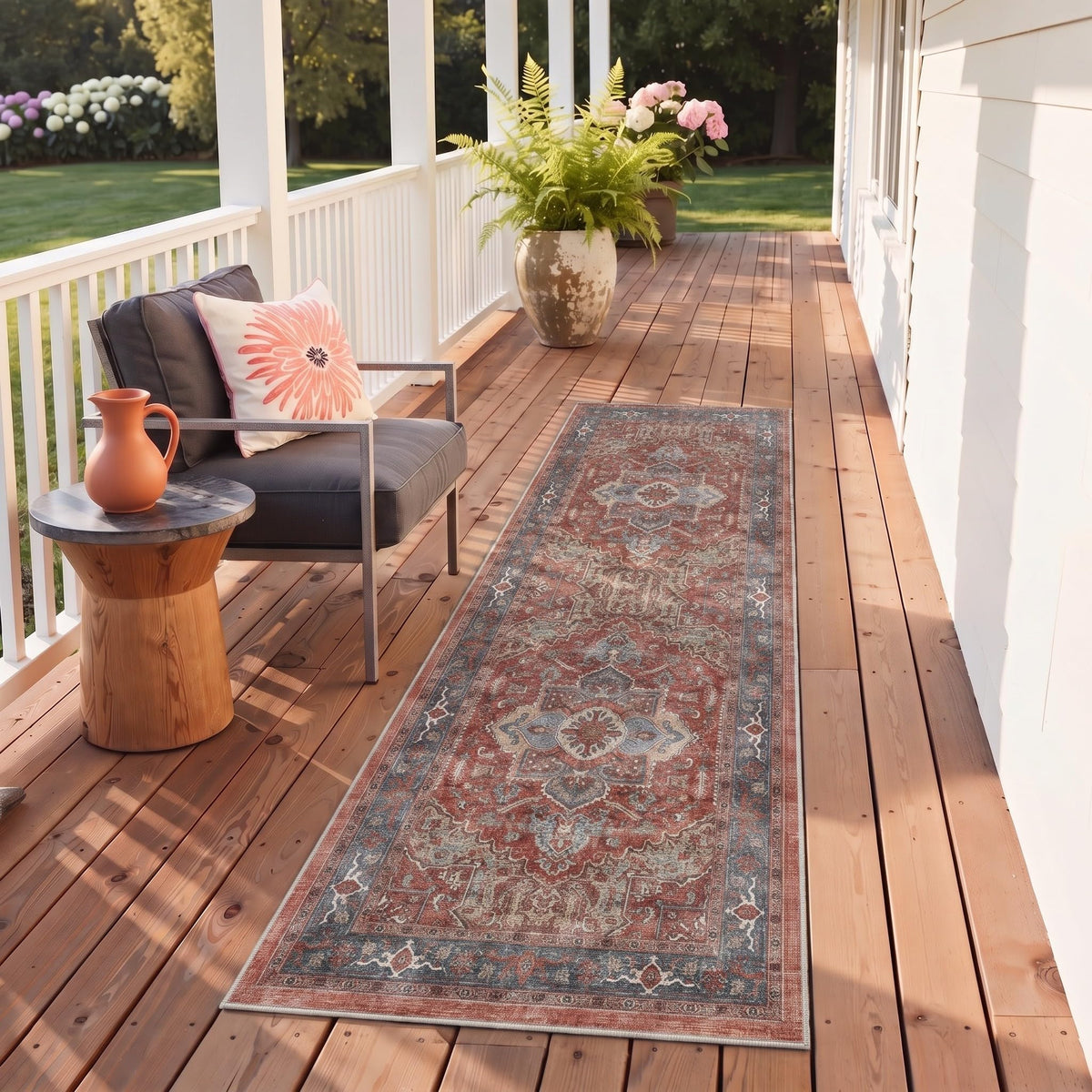 GENIMO 5x8 Outdoor Rug, Washable for Patio and Deck, Light Blue