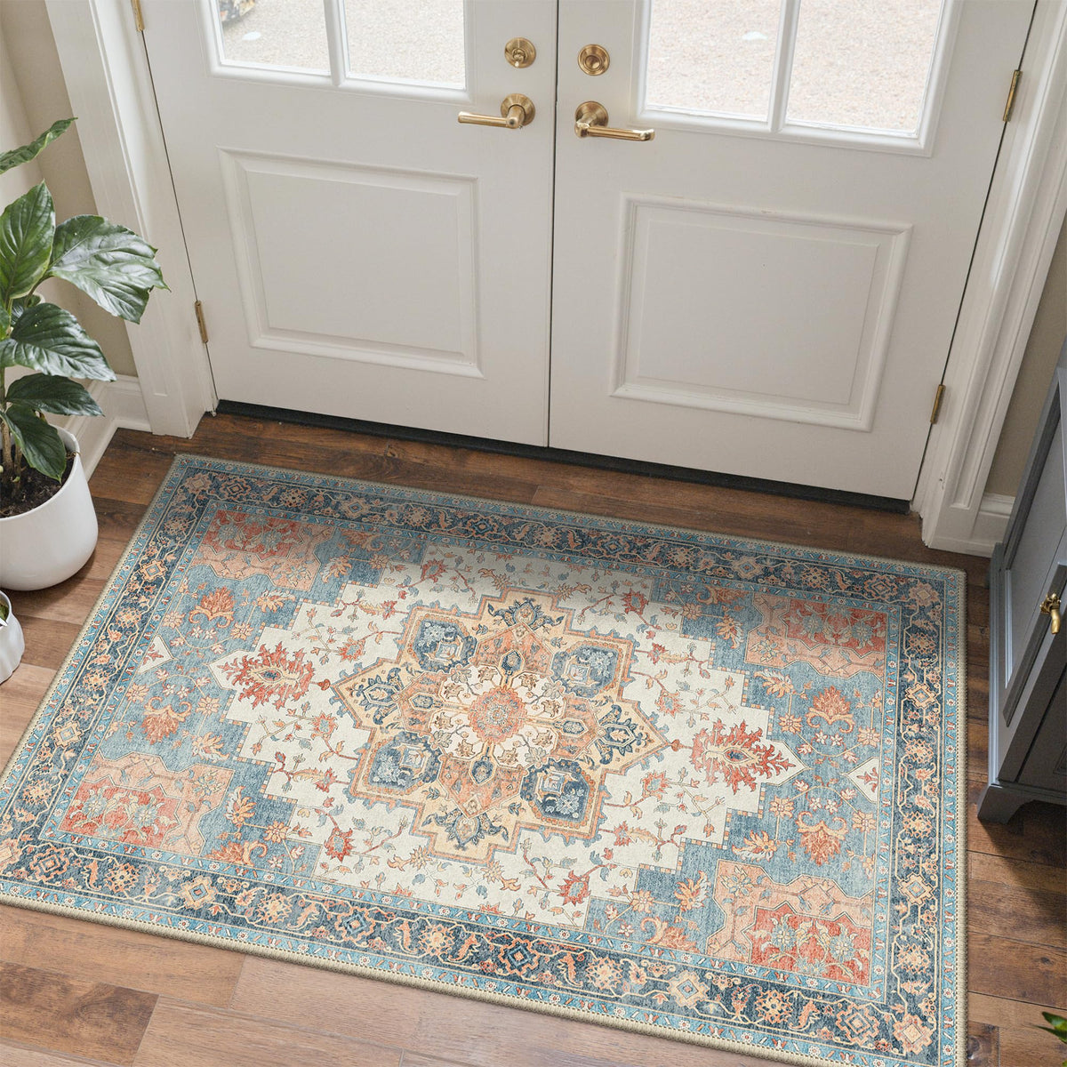 GENIMO 5x8 Outdoor Rug, Washable for Patio and Deck, Light Blue
