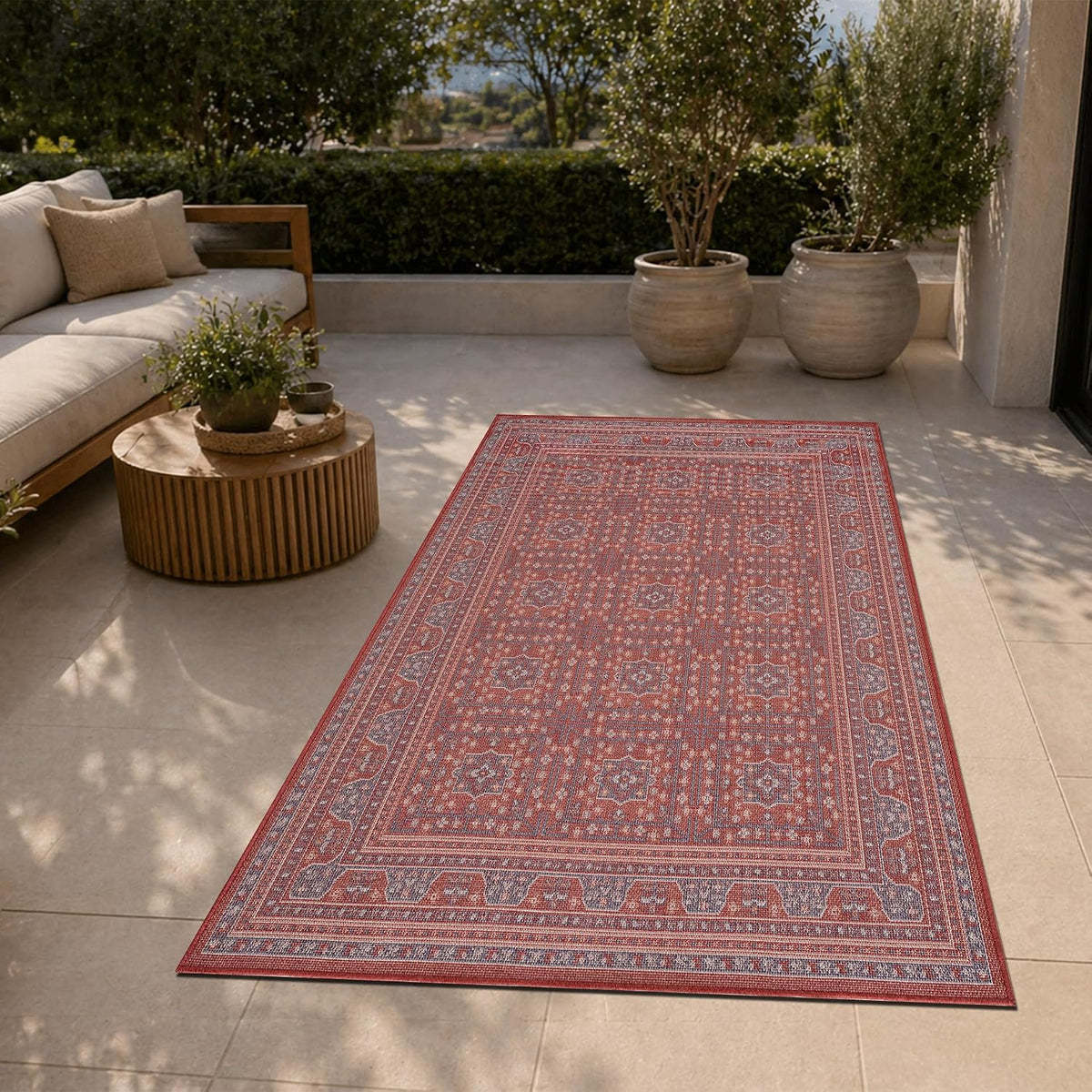 Loom&Crate Washable Indoor Outdoor Area Rug 12x15, Patio Rug, Red Orven