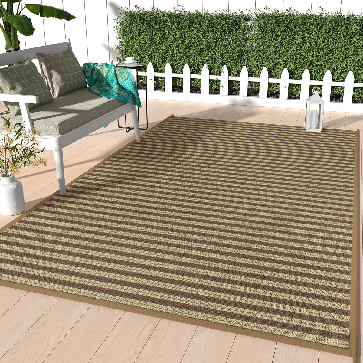 GENIMO Outdoor Rug, Waterproof Plastic Rugs for Patio, 5'x8' Black Grey