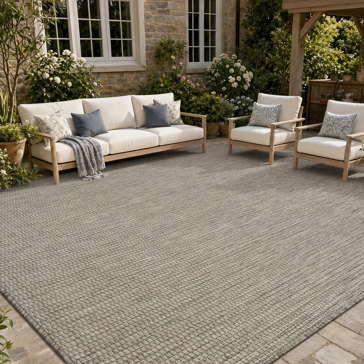 PADOOR-Outdoor Rug-Patio Rug 5x7 ft Polypropylene Indoor Outdoor Rugs Outdoor Carpet for Patio Deck Balcony Porch, Textured Weave, Durable for High Traffic, Fade-Resistant, Modern Neutral Brown