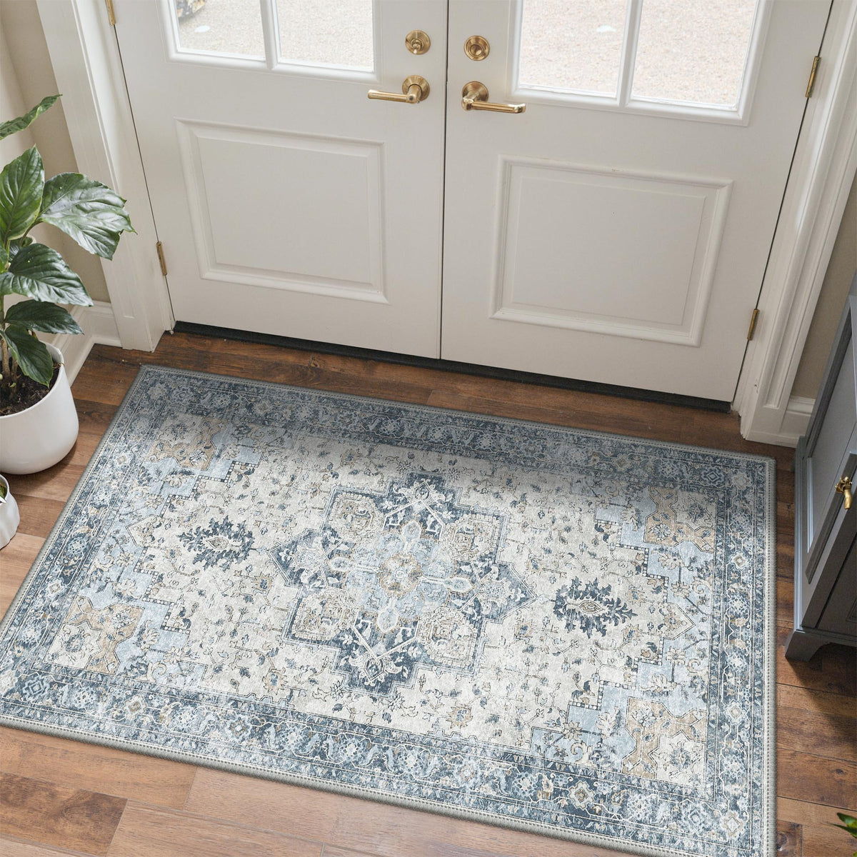 GENIMO 5x8 Outdoor Rug, Washable for Patio and Deck, Light Blue