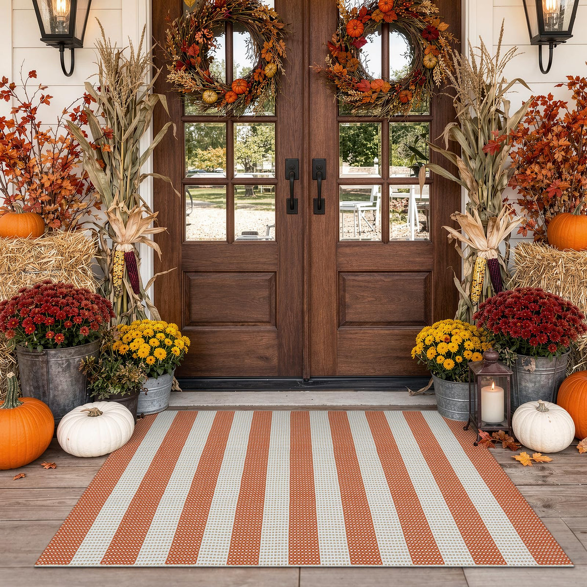 OJIA Washable Area Rug 4'x6', Striped Indoor Outdoor Rugs Patio Camping Rug