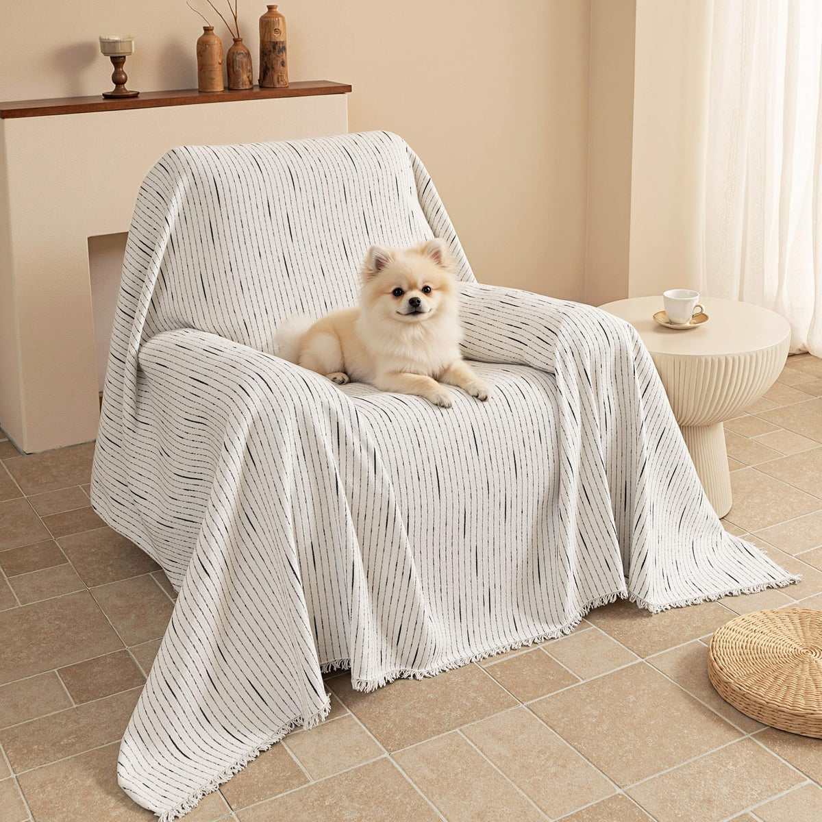 MYSKY HOME Couch Cover for Dogs, Washable Couch Covers, Non Slip Sofa Cover, Couch Cover 2 Cushion Sofa Dogs Furniture Protector with Tassels, Chenille Sofa Slipcover for Pets, 71"x118", Dark Grey