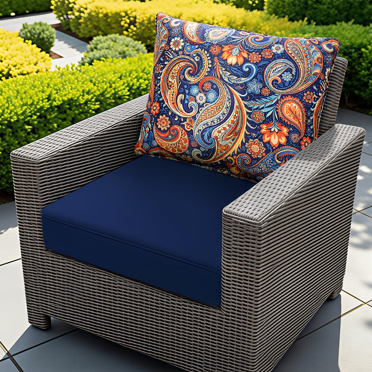 Outdoor Chair Cushion Patio Furniture Seat & Back Pillow 24 x 24 Inch Blue