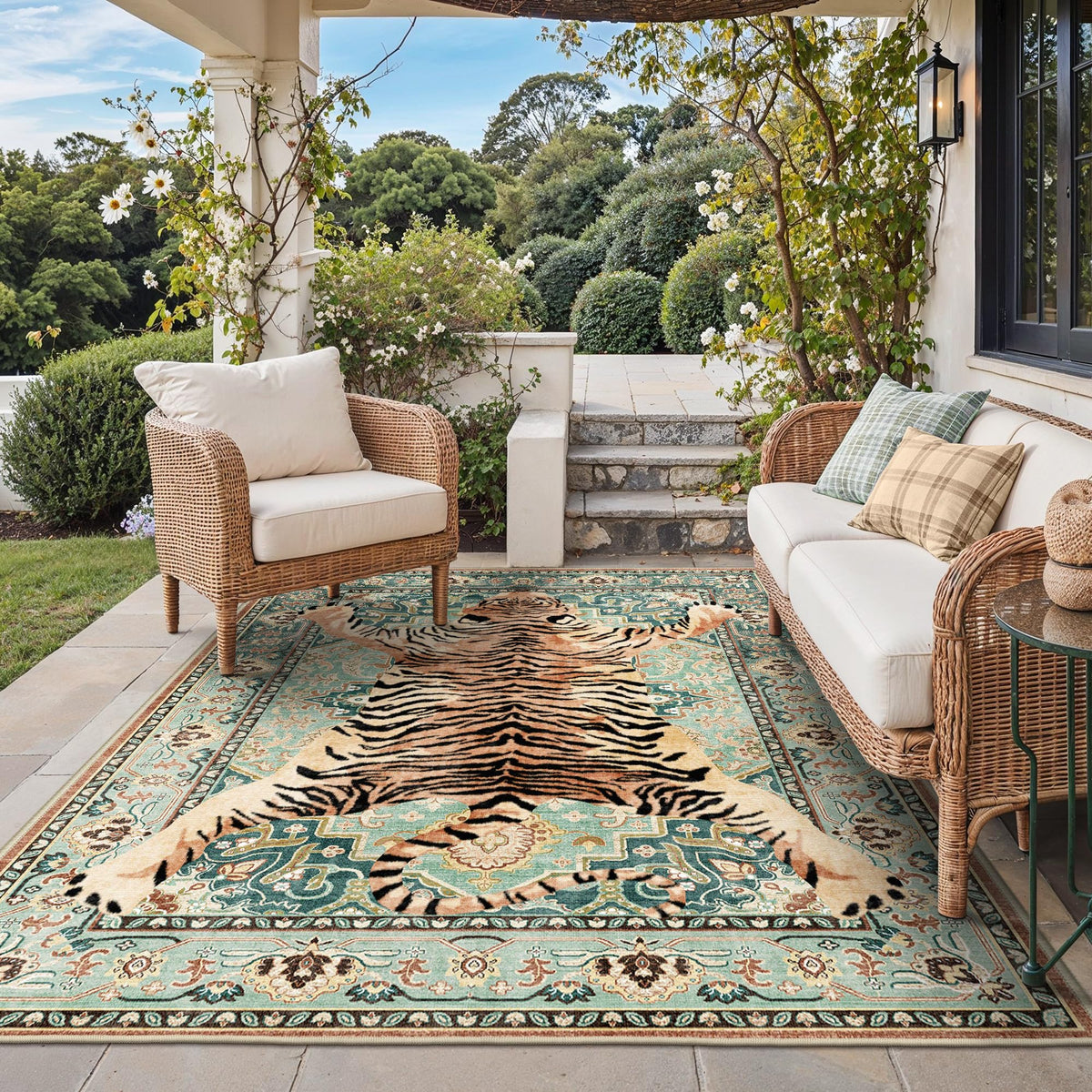 GENIMO 5x8 Outdoor Rug, Washable for Patio and Deck, Light Blue