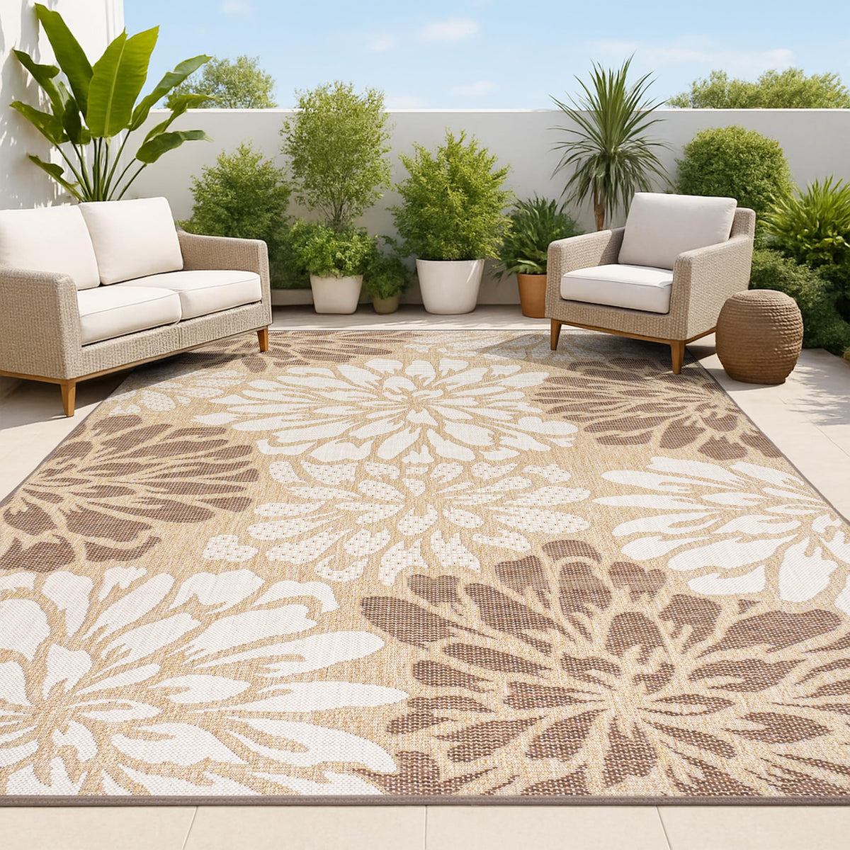 JONATHAN Y Floral Textured Weave Indoor Outdoor Area Rug 8X10 Navy/Green, Zinnia Modern for Backyard, Patio, Porch, Easy-Cleaning, High Traffic, Pet-Friendly, Non-Shedding (SMB110B-8)