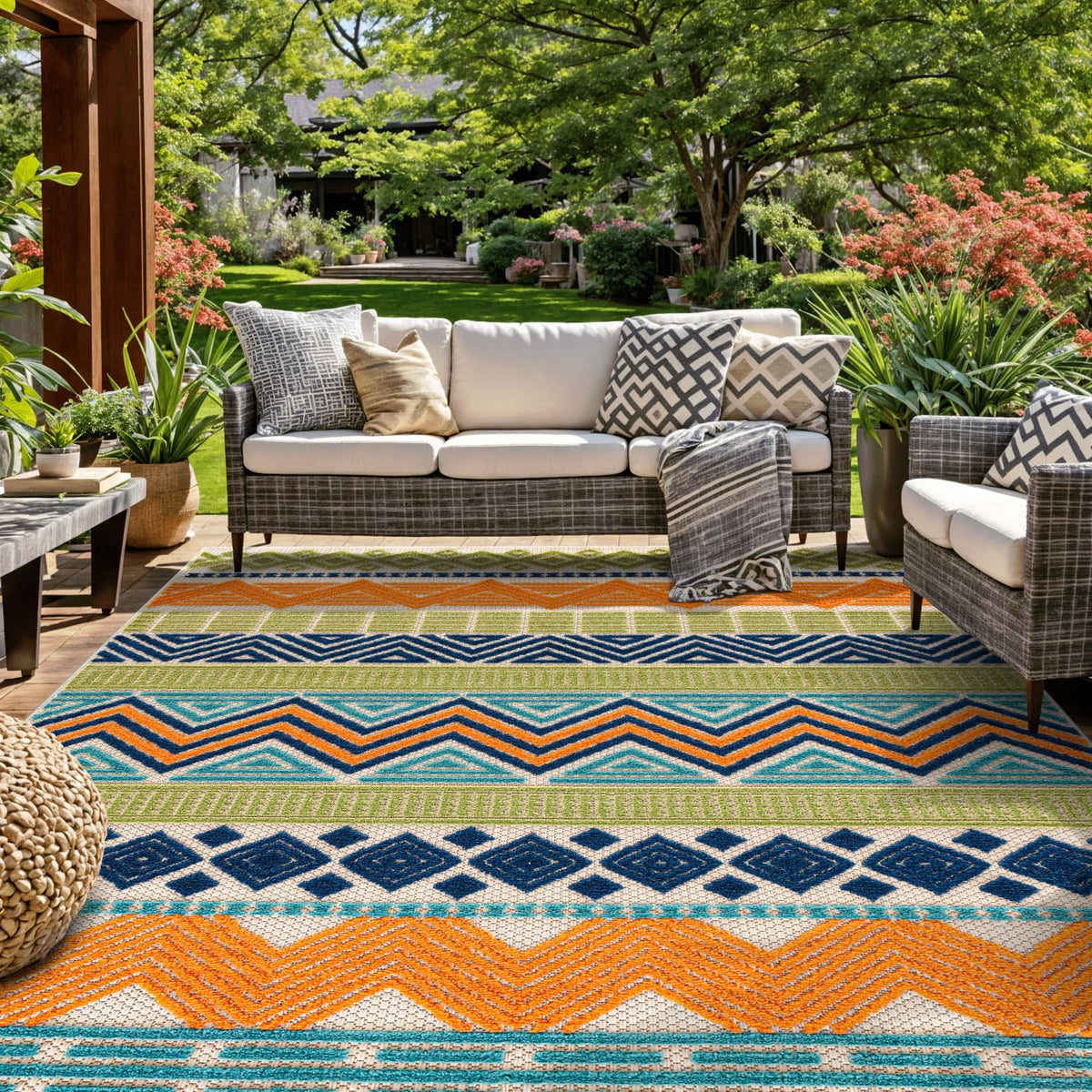Rugshop Marbella Indoor/Outdoor Contemporary Boho Area Rug Gray 7'10" x 10'