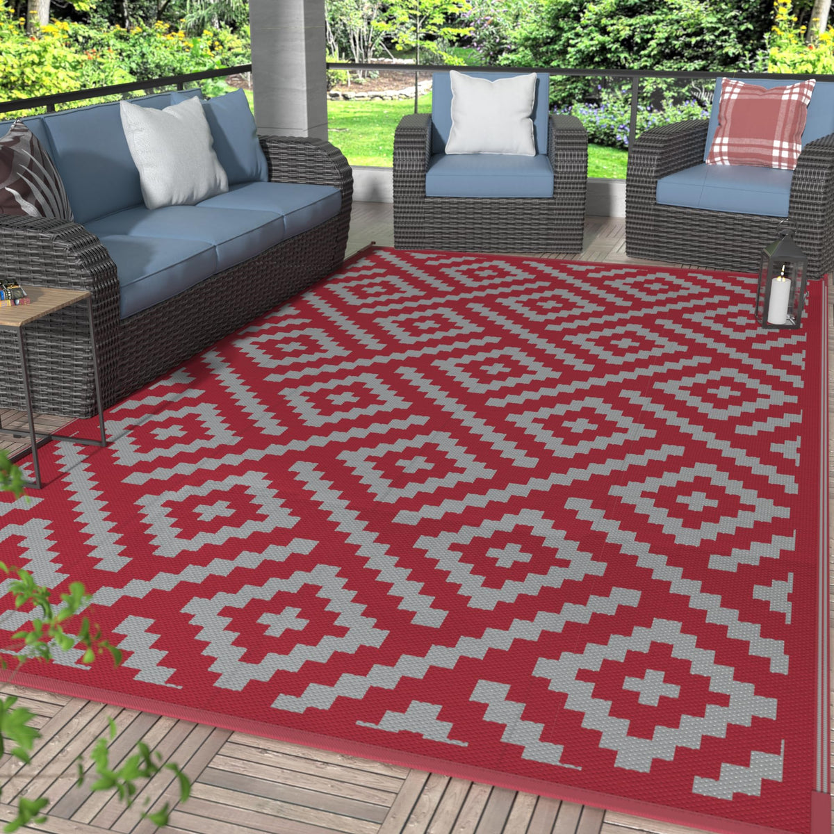 GENIMO Outdoor Rug, Waterproof Plastic Rugs for Patio, 5'x8' Black Grey