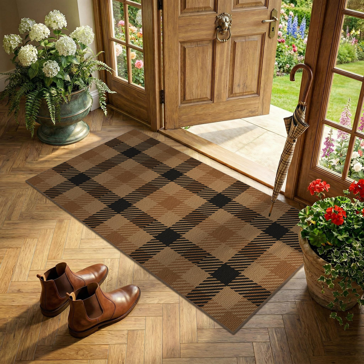 JTJ Easy Jute 3x5 Outdoor Rug for Front Porch, Washable Sage Green Plaid