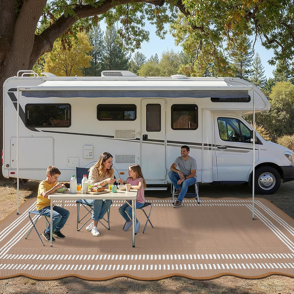 Garvee Scalloped Waterproof Plastic Straw Outdoor Rug 6x9 Brown