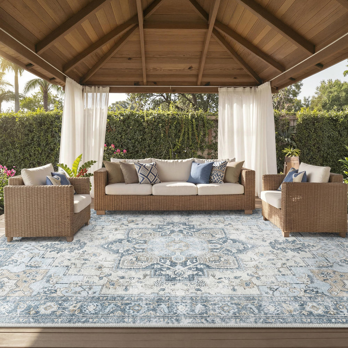 GENIMO 5x8 Outdoor Rug, Washable for Patio and Deck, Light Blue