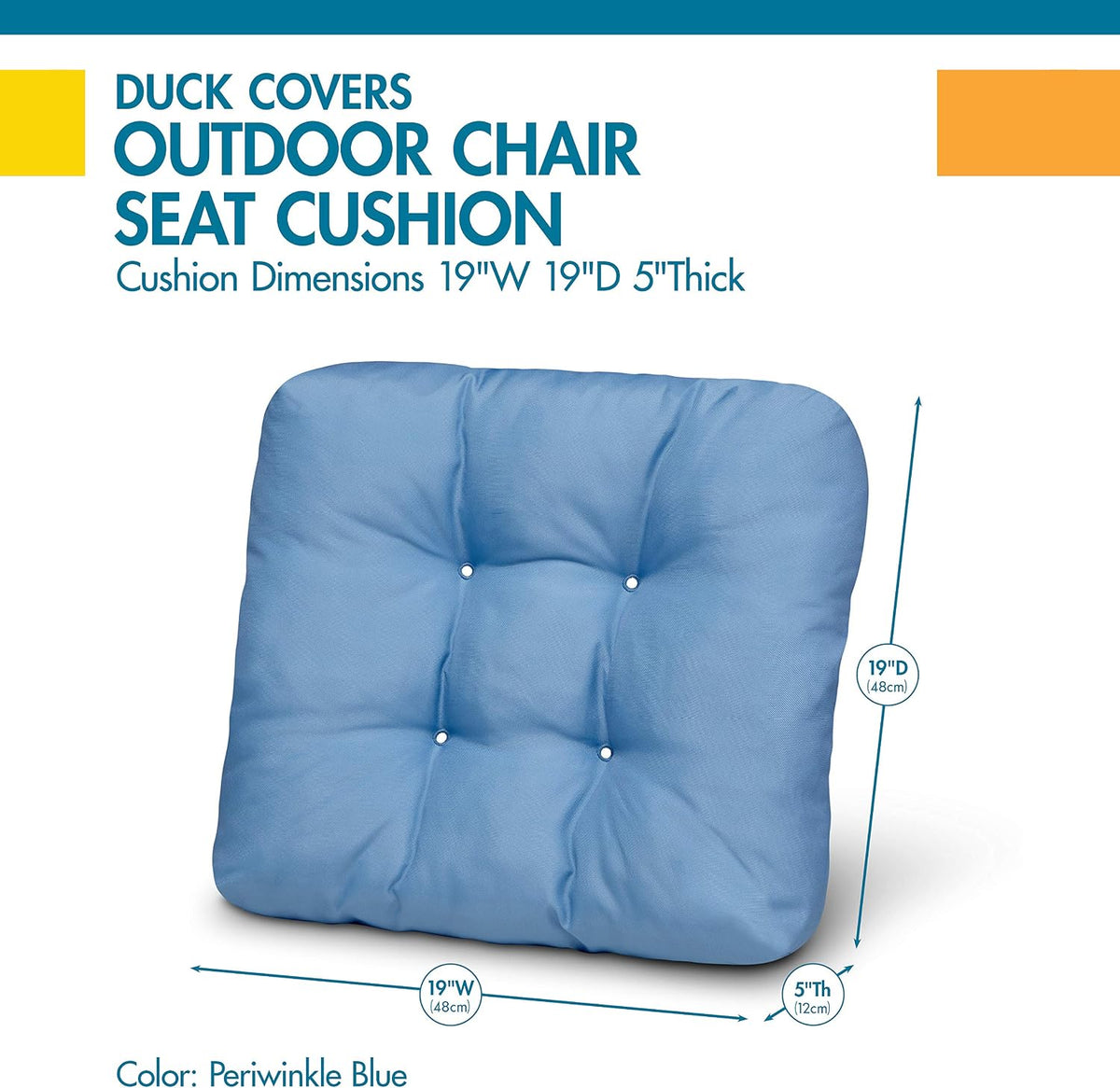 DUCKCOVERS® Water-Resistant Indoor/Outdoor Seat Cushions, 19 x 19 x 5 Inch, 2 Pack, Periwinkle Blue