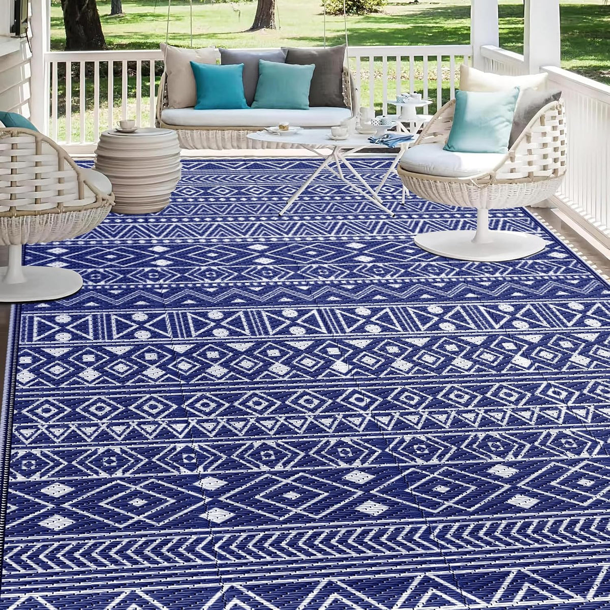StepLively Outdoor Rug 5x8 ft, Reversible Outdoor Plastic Straw Rugs, Blue