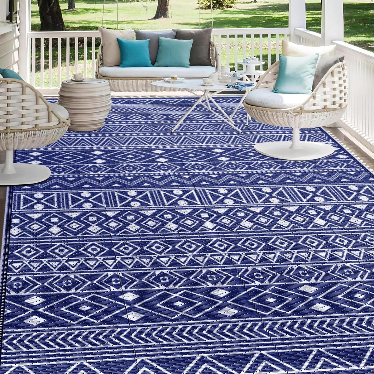 StepLively Outdoor Rug 5x8 ft, Reversible Outdoor Plastic Straw Rugs, Blue