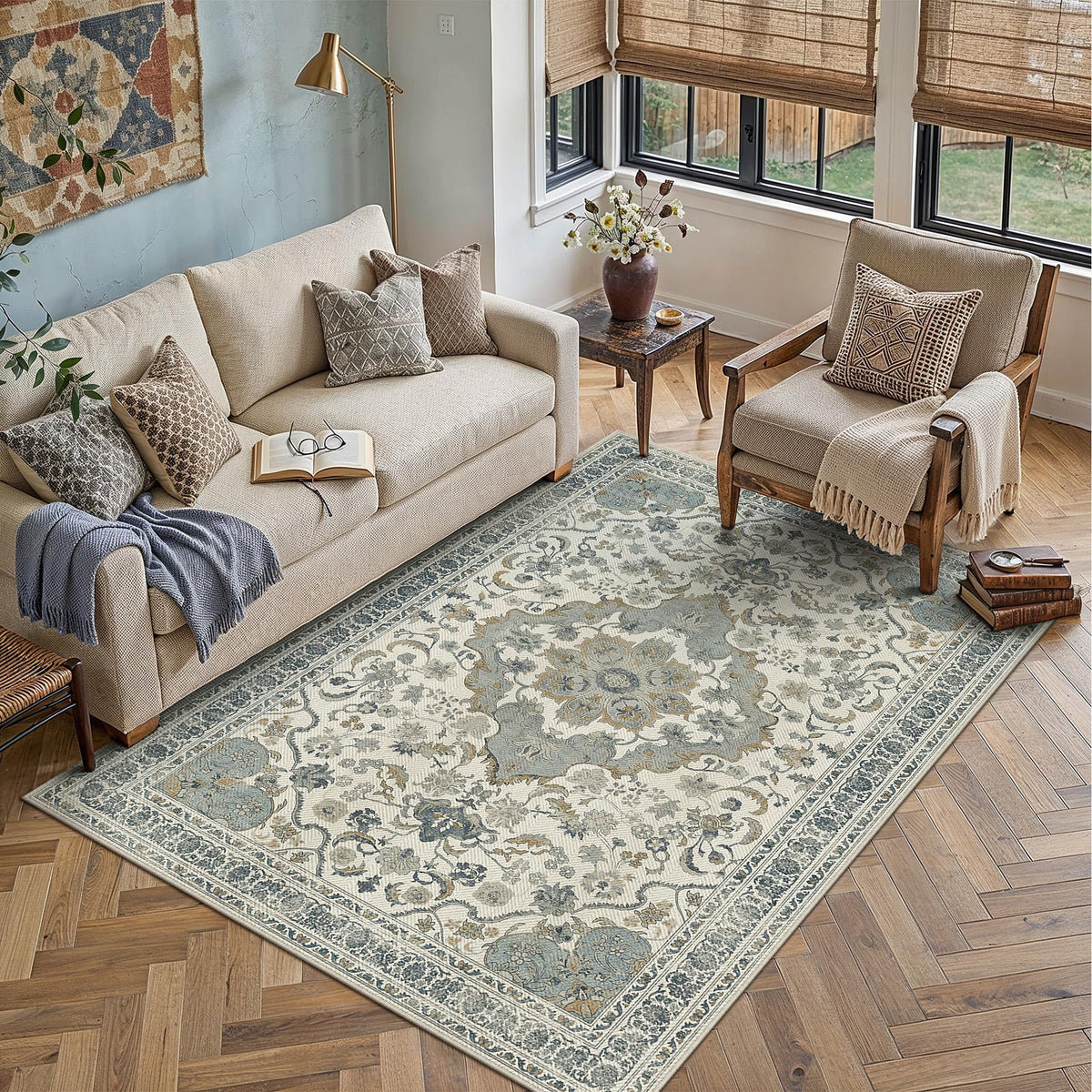 PureCozy Outdoor Paito Rug 8x10 Easy Jute Neutral Area Rug Washable Carpet