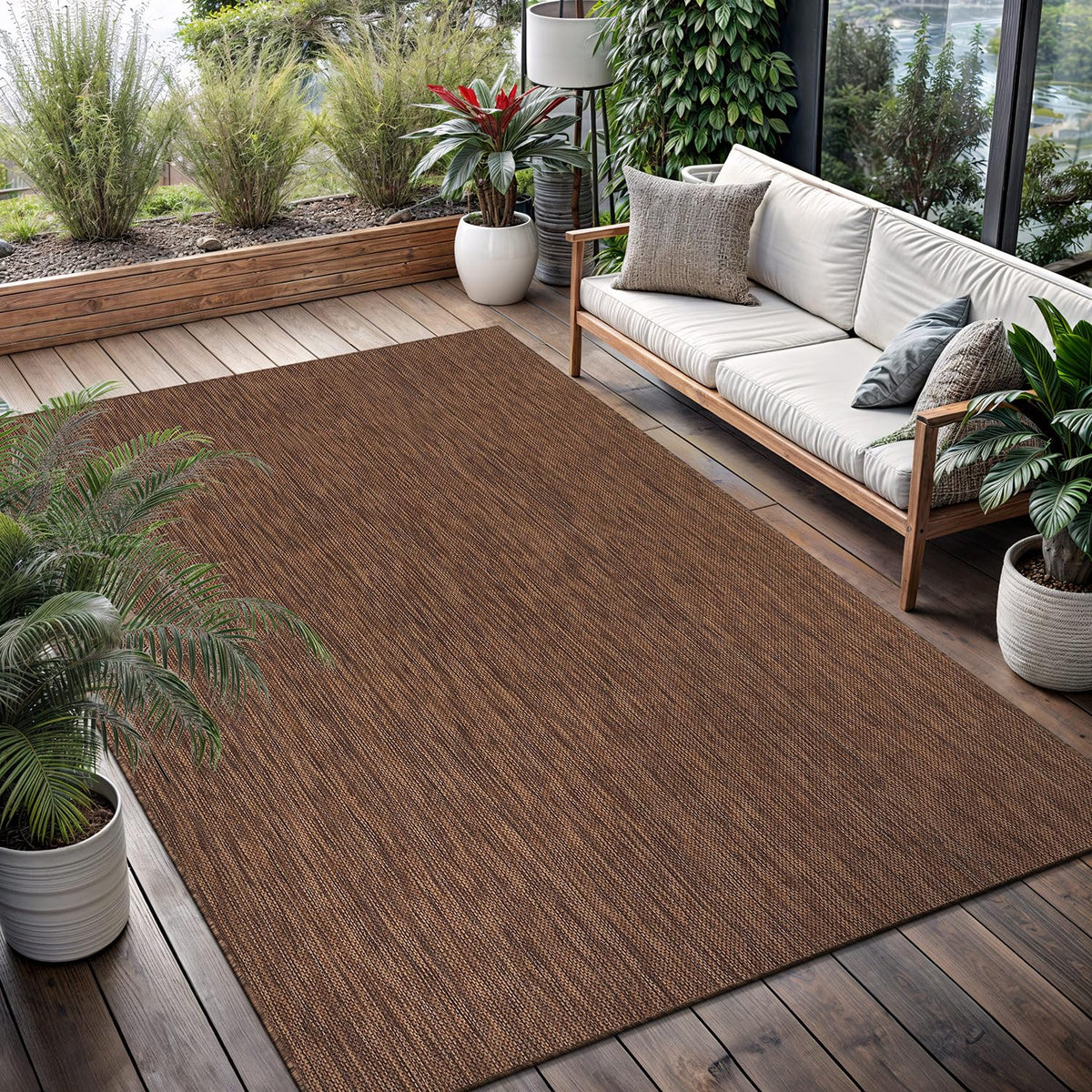 Washable Indoor Outdoor Rug 9x12 Weather Resistant Area Rugs Modern Solid for Porch Deck Balcony Backyard Patio Outside Carpet (9 X 12 Aqua Blue)