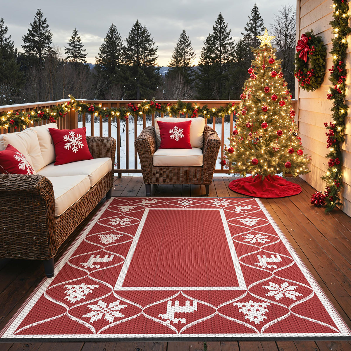 GENIMO Outdoor Rug, Waterproof Plastic Rugs for Patio, 5'x8' Blue White