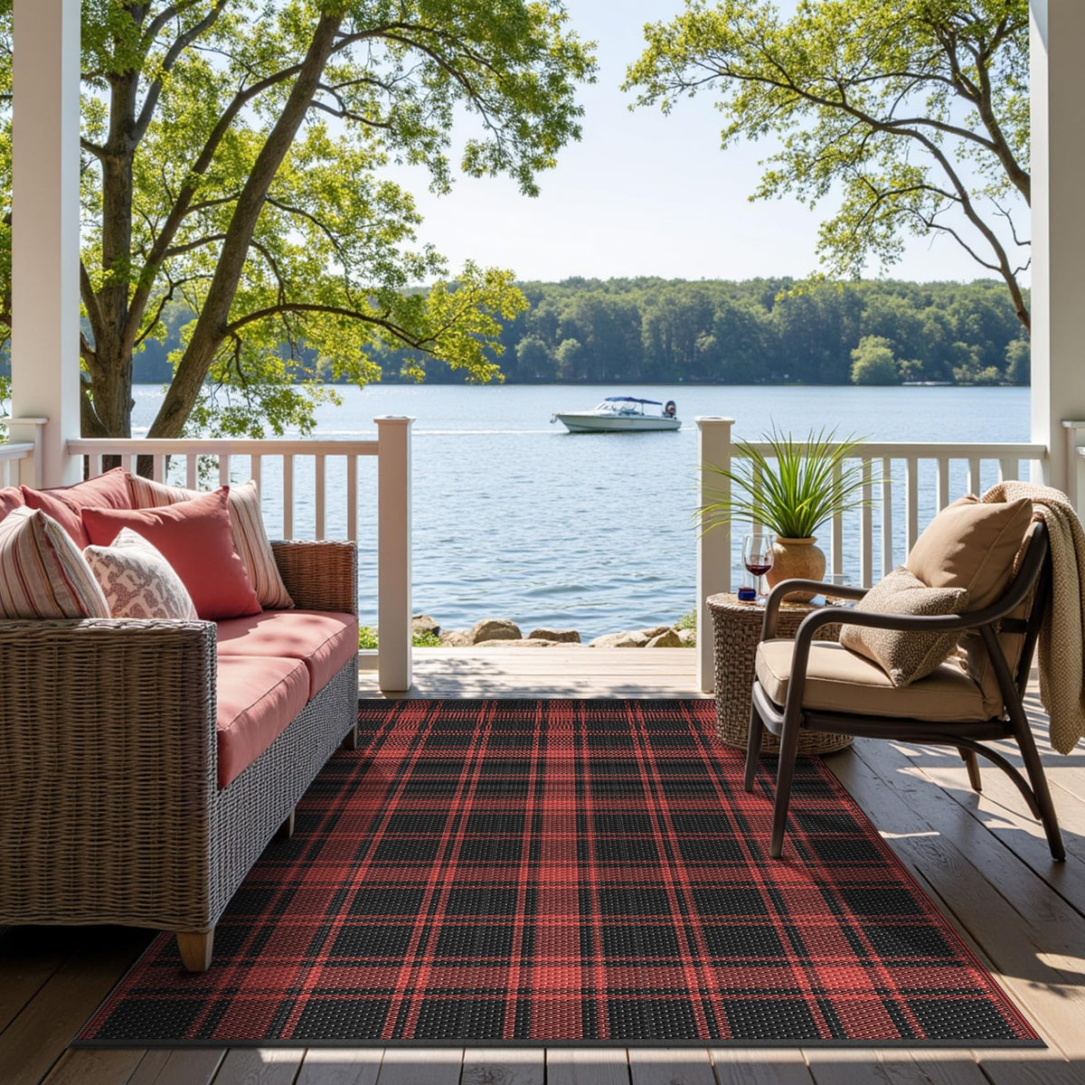 GENIMO Outdoor Rug, Waterproof Plastic Rugs for Patio, 5'x8' Black Grey