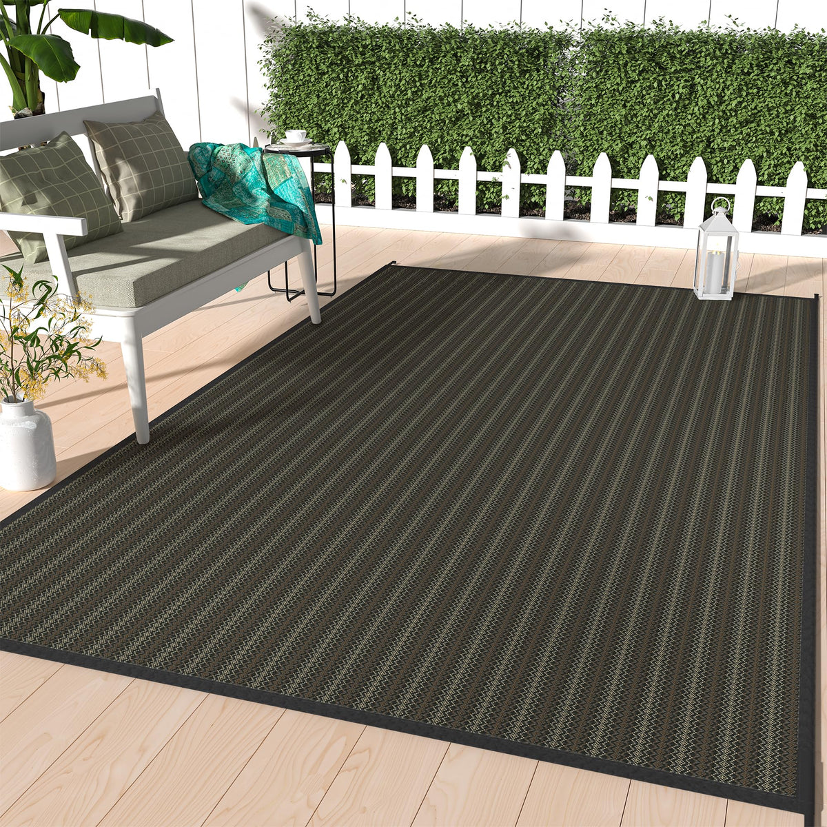 GENIMO Outdoor Rug, Waterproof Plastic Rugs for Patio, 5'x8' Black Grey